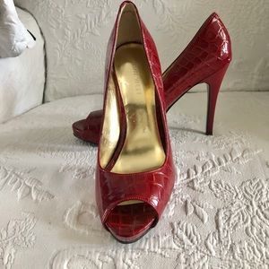 Nine West red faux croc heels